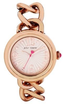 Betsey Johnson Ladies' Rose Gold-Tone Link & Leather Strap Watch