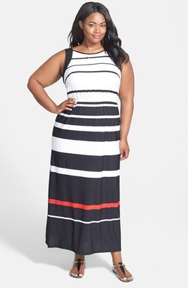 Donna Ricco Stripe Jersey Maxi Dress (Plus Size)