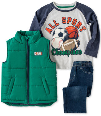 Kids Headquarters Baby Boys' 3-Piece Raglan, Puffy Vest & Jeans Set