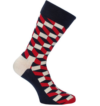 Happy Socks Red, Navy & Cream 3D Cube Socks