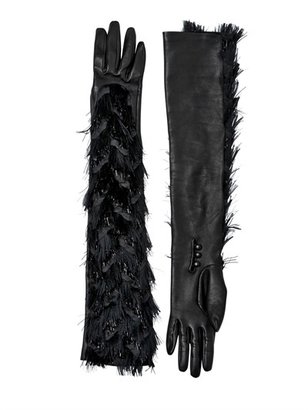 Lanvin Silk Organza & Nappa Leather Long Gloves