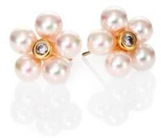Majorica 7MM White Pearl Flower Earrings