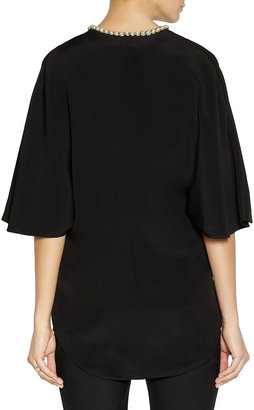 Alexander McQueen Faux pearl-embellished silk-cady top