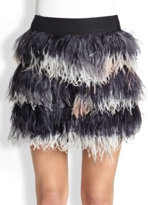 Milly Ostrich Feather Silk Mini Skirt