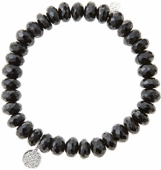 Sydney Evan 8mm Faceted Black Spinel Beaded Bracelet with Mini White Gold Pave Diamond Disc Charm (Made to Order)