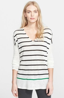 Joie 'Eszter' Stripe Linen V-Neck Sweater