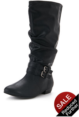 So Fabulous! So Fabulous Bobbie Back Elastic Flat Boots Extra Wide Fit - Black