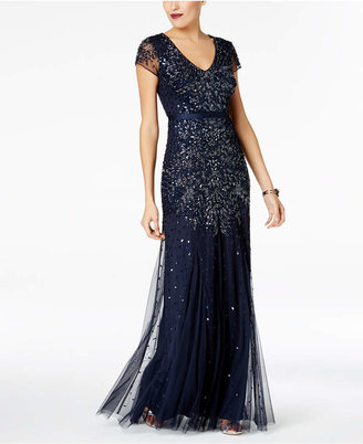 Adrianna Papell Cap-Sleeve Embellished Gown