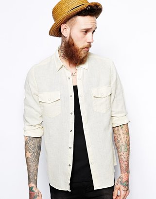 ASOS Western Shirt In Linen Mix With Long Sleeves