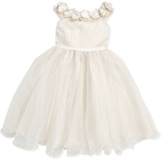 Joan Calabrese Tulle Dress with Floral Collar, Ivory/Petal