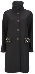 Love Moschino Women's Gold Studs and Back Ribbon Wool Coat Black