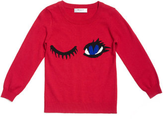 Milly Minis Winky Intarsia-Knit Long-Sleeve Sweater, Red, Size 2-7