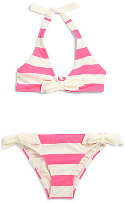 Juicy Couture Girl's Two-Piece Sixties Stripes Velour Halter Bikini Set