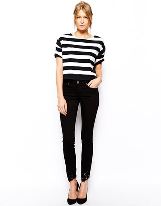 ASOS Whitby Low Rise Skinny Jeans in Black with Crochet Hem