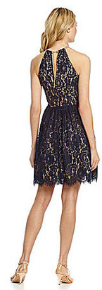 Eliza J Lace Halter Fit-and-Flare Dress