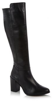 Faith Black leather mock croc high leg boots