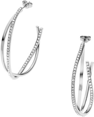 DKNY Stainless Steel Clear Pave Criss Cross Hoop Earrings