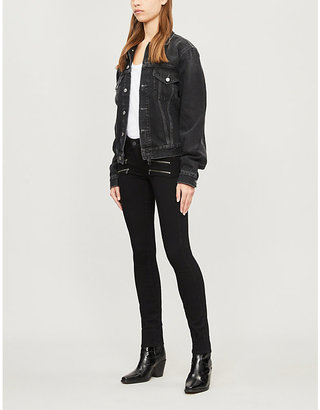 Paige Ladies Black Leather Denim Shadow Edgemont Skinny Mid-Rise Jeans, Size: 23