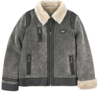 Armani Junior aviator-style jacket with a false fur lining - pearl grey