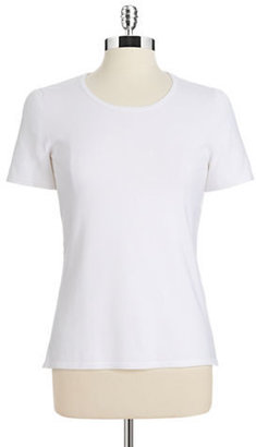 Jones New York Collection Short-sleeved Silk Knit Top-WHITE-Small
