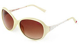 Betsey Johnson White Large Oval Sunglasses With Metal Arms