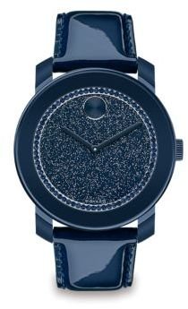 Movado Bold Stainless Steel, Glitter & Patent Leather Strap Watch/Navy