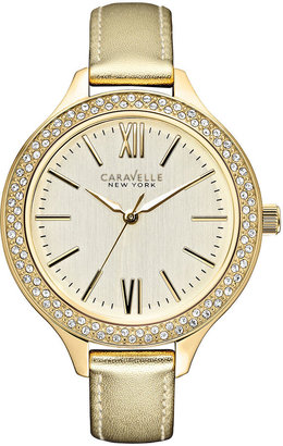 JCPenney CARAVELLE, NEW YORK Caravelle New York Womens Gold-Tone Dial & Leather Strap Watch 44L131