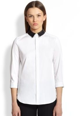 Burberry Cotton Poplin Leather-Collar Shirt