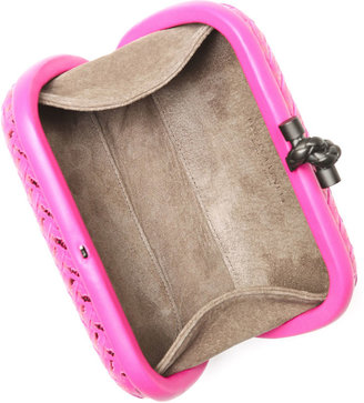 Bottega Veneta Woven Metallic Knot Clutch Bag, Hot Pink