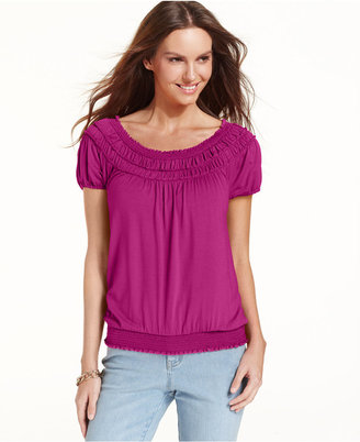Style&Co. Short-Sleeve Smocked Peasant Top