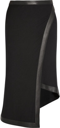 Donna Karan Leather-trimmed stretch-jersey wrap skirt