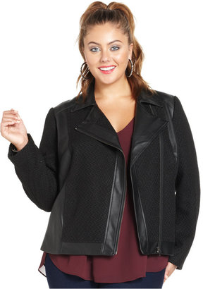 Jessica Simpson Plus Size Mixed-Media Moto Jacket