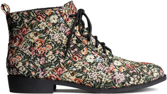 H&M Patterned Fabric Boots - Black/Patterned - Ladies