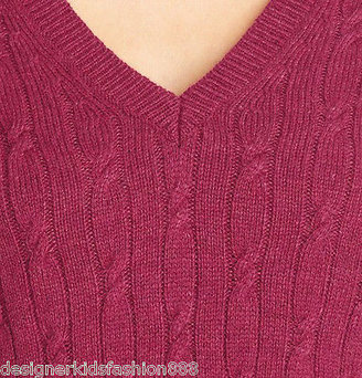 LOFT V-neck cable sweater Beet red heather size Small