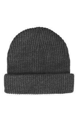 Topshop Charcoal fine knitted beanie hat with all over rib and turn up 100% acrylic.