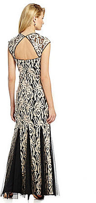 Betsy & Adam Sequined Cutout Gown