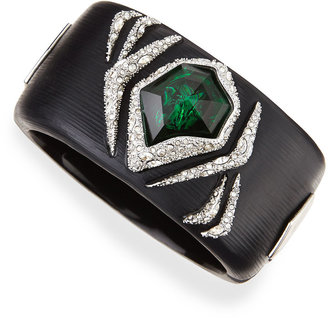 Alexis Bittar Large Black Lucite Bracelet with Green Crystal
