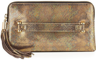 Milly El Dorado Snake-Print Tassel Clutch Bag, Gold