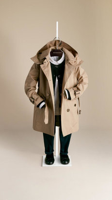 Burberry Cotton Twill Detachable Hood Trench Coat