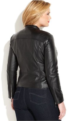 MICHAEL Michael Kors Size Seamed Zip-Front Leather Jacket