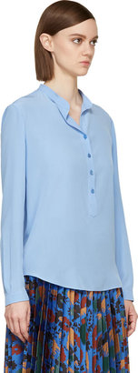 Stella McCartney Oxford Blue Crêpe de Chine Button-Up Blouse
