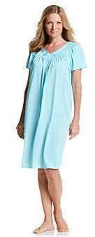 Miss Elaine Tricot Short Sleeve Short Gown - Turquoise