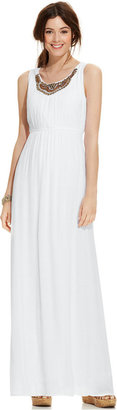 Amy Byer Petite Sleeveless Embroidered Empire-Wast Maxi Dress