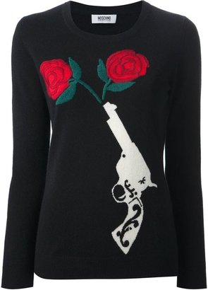 Moschino Cheap & Chic gun and roses knit sweater