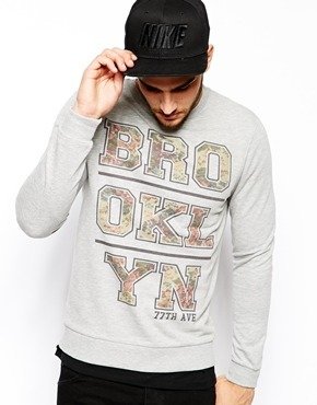 ASOS Sweatshirt With Brooklyn Print - Grey