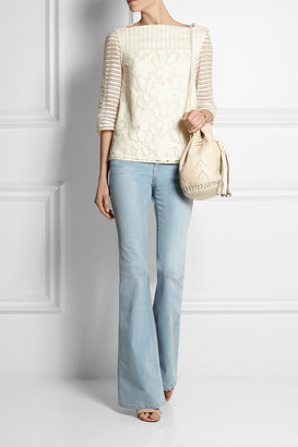 Tory Burch Lindsey floral-lace and striped tulle top