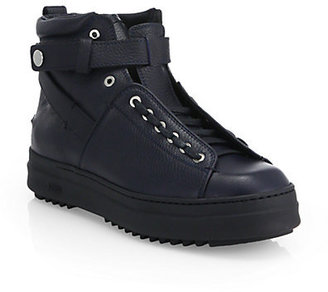 Fendi Pebbled Leather High-Top Sneakers