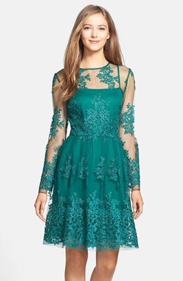 Taylor Dresses Embroidered Mesh Fit & Flare Dress