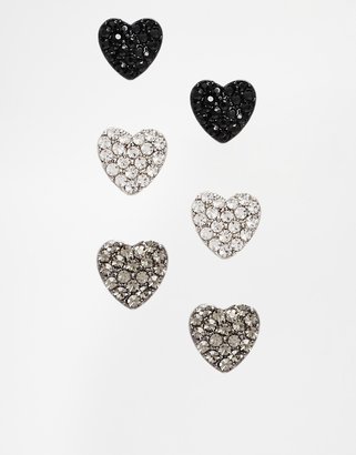 Lipsy Crystal Heart Stud Trio Pack Earrings