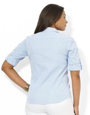 Lauren Ralph Lauren Plus Long-Sleeved Striped Cotton Shirt